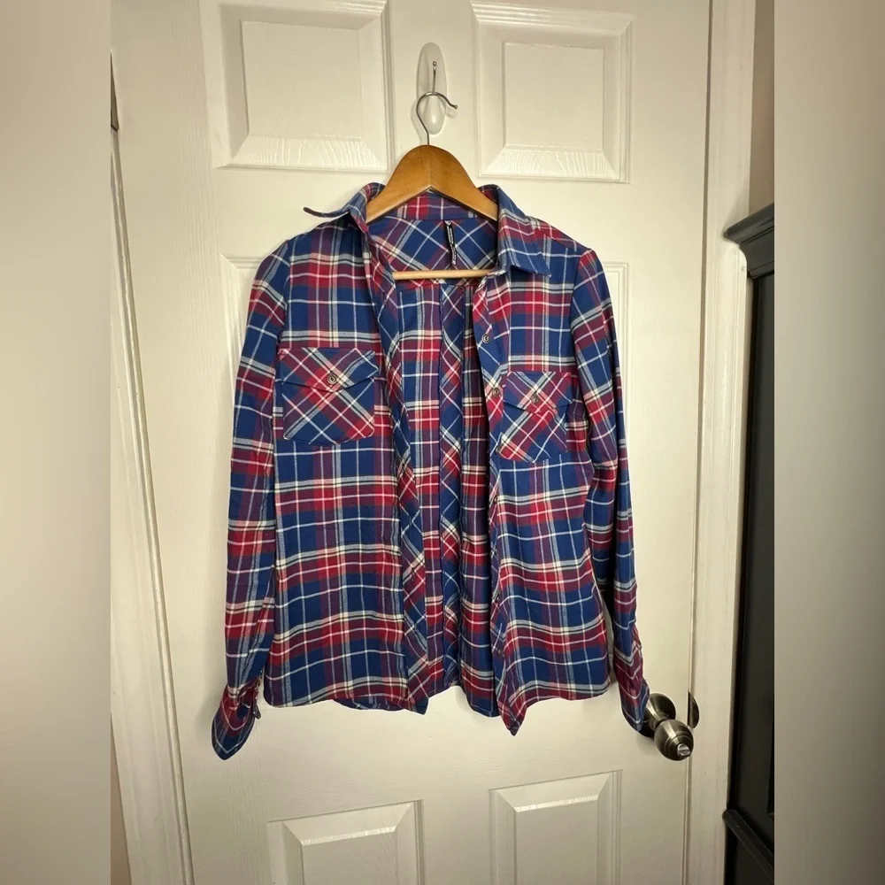 Kuhl Women’s X Small Alina Flannel Shirt Blue Plaid Long Sleeve Button Up Top XS